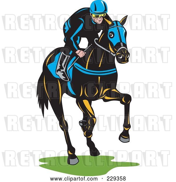 Vector Clip Art of Retro Jockey on a Horse