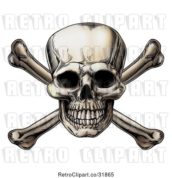 Vector Clip Art of Retro Jolly Roger Skull over Crossbones