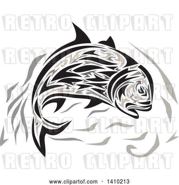 Vector Clip Art of Retro Jumping Tribal Art Style Giant Trevally Kingfish