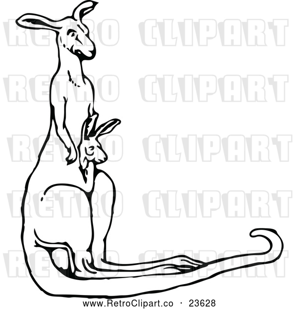 Vector Clip Art of Retro Kangaroo and Joey