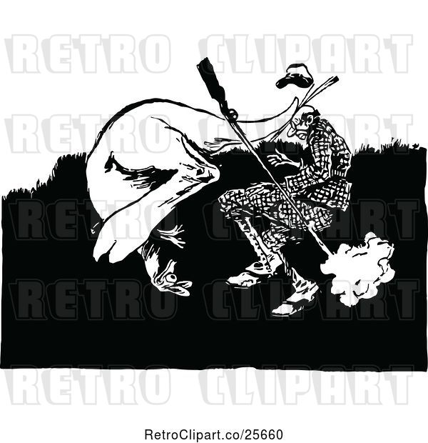 Vector Clip Art of Retro Kangaroo Attacking a Hunter