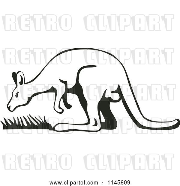 Vector Clip Art of Retro Kangaroo with Grass