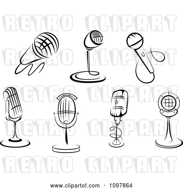 Vector Clip Art of Retro Karaoke or Singer and Radio Desk Microphones