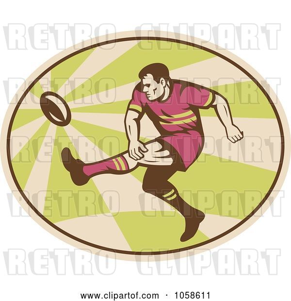Vector Clip Art of Retro Kicking Rugby Player Logo