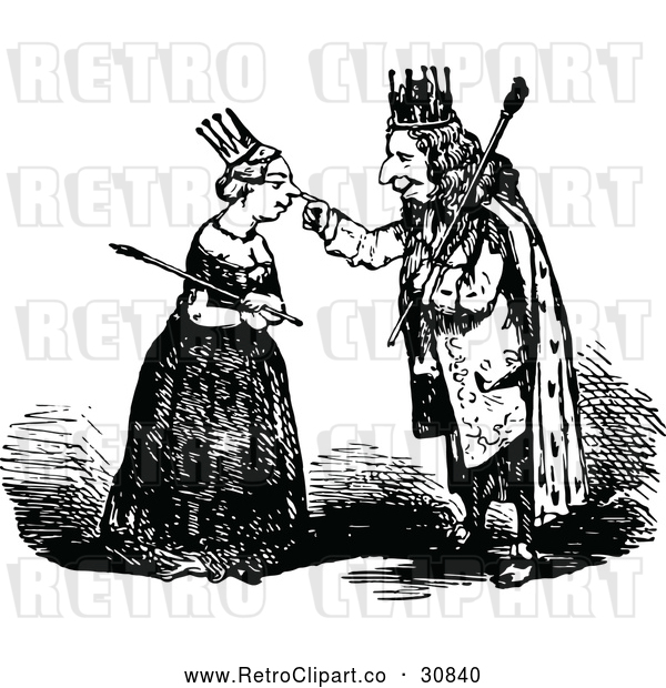 Vector Clip Art of Retro King Touching a Queens Nose