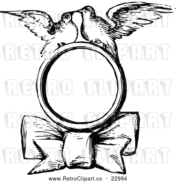Vector Clip Art of Retro Kissing Bird and Bow Frame
