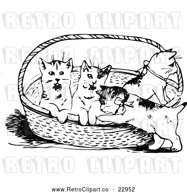 Vector Clip Art of Retro Kittens in a Basket