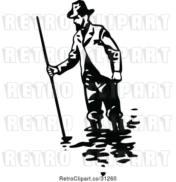 Vector Clip Art of Retro Klondiker Gold Rush Miner Guy Wading