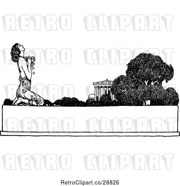 Vector Clip Art of Retro Kneeling Lady on a Banner
