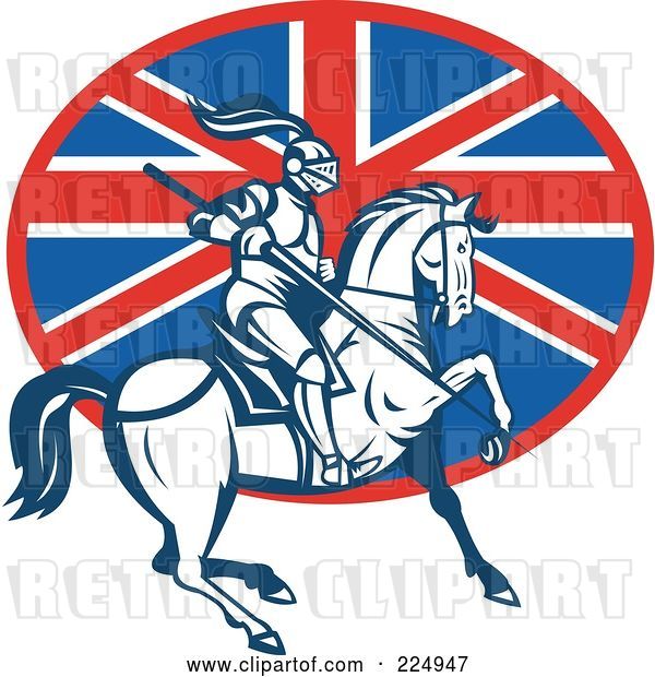 Vector Clip Art of Retro Knight Knight on Horseback and British Flag Logo