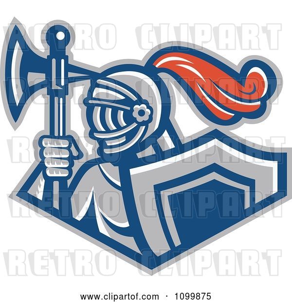 Vector Clip Art of Retro Knight with a Spear Ax and Shield