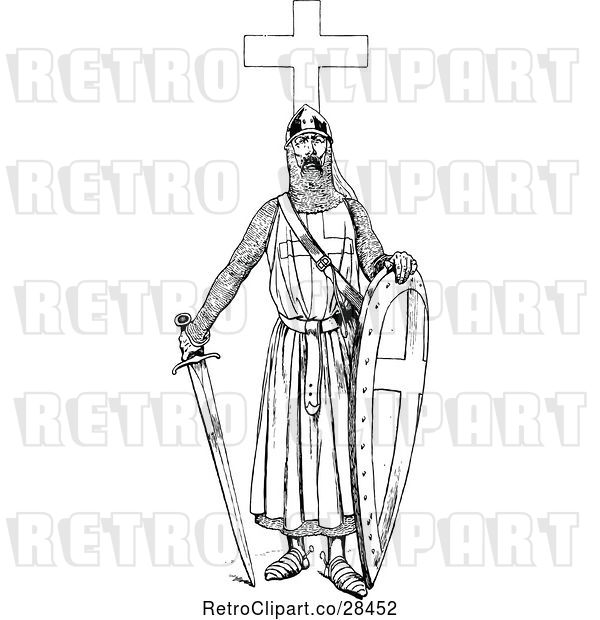 Vector Clip Art of Retro Knight with a Sword and Cross