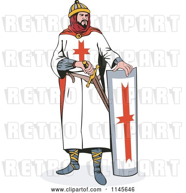 Vector Clip Art of Retro Knight with a Sword and Shield