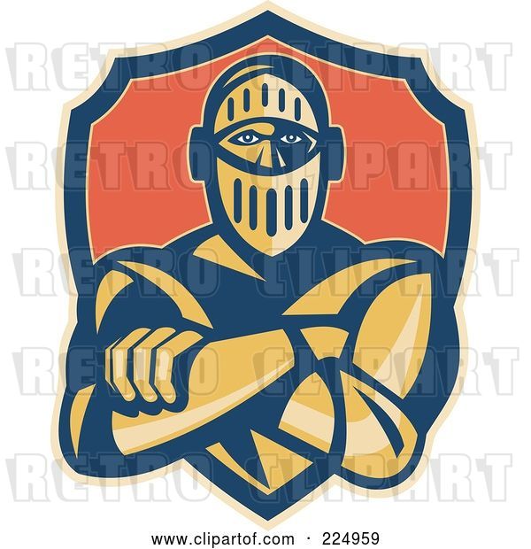 Vector Clip Art of Retro Knight with Crossed Arms and a Shield Logo