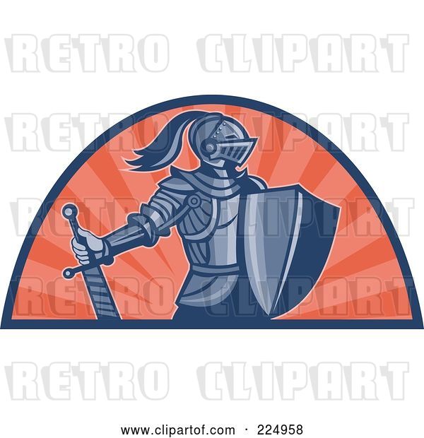 Vector Clip Art of Retro Knight with Shield and Sword Logo