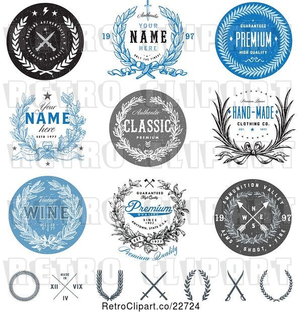 Vector Clip Art of Retro Labels with Sample Text