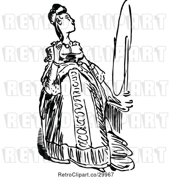 Vector Clip Art of Retro Lady Admiring Her Reflection in a Mirror
