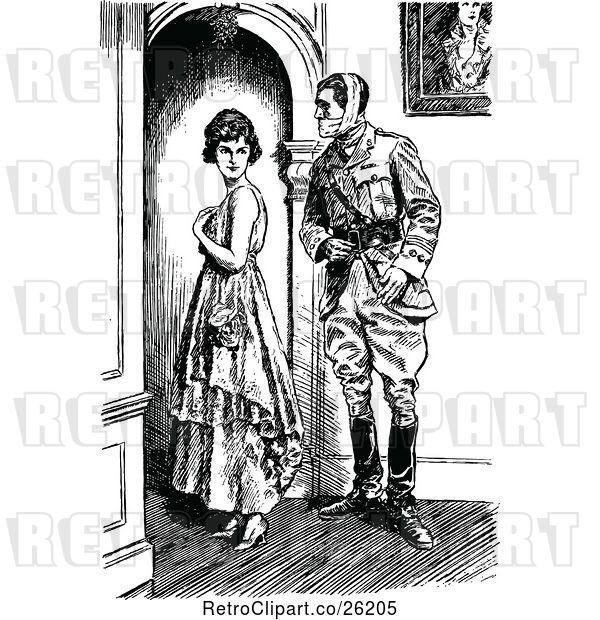 Vector Clip Art of Retro Lady and Injured Soldier