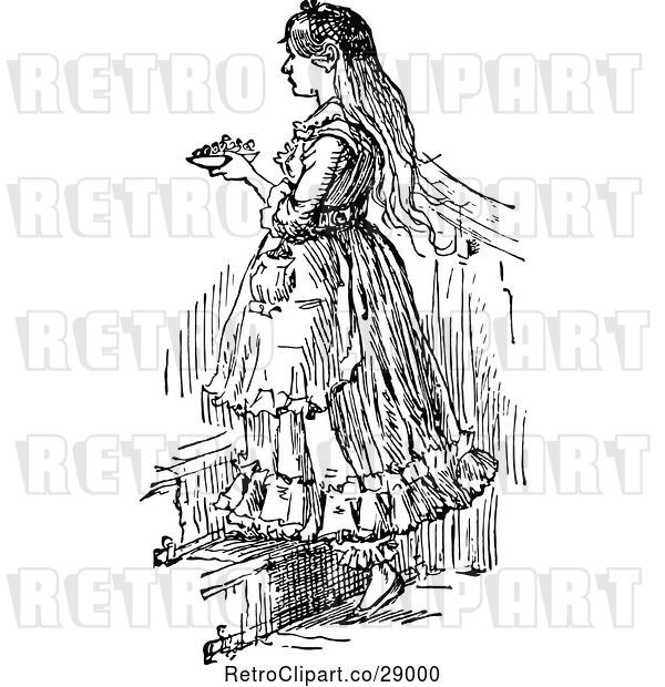 Vector Clip Art of Retro Lady at Stairs