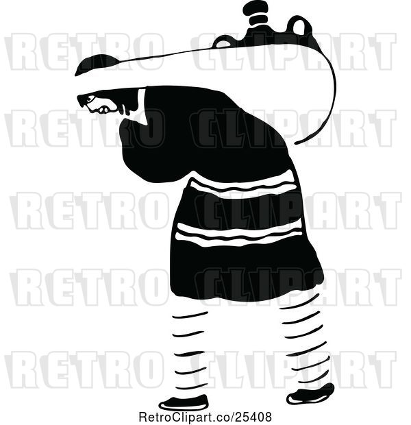 Vector Clip Art of Retro Lady Carrying a Heavy Load