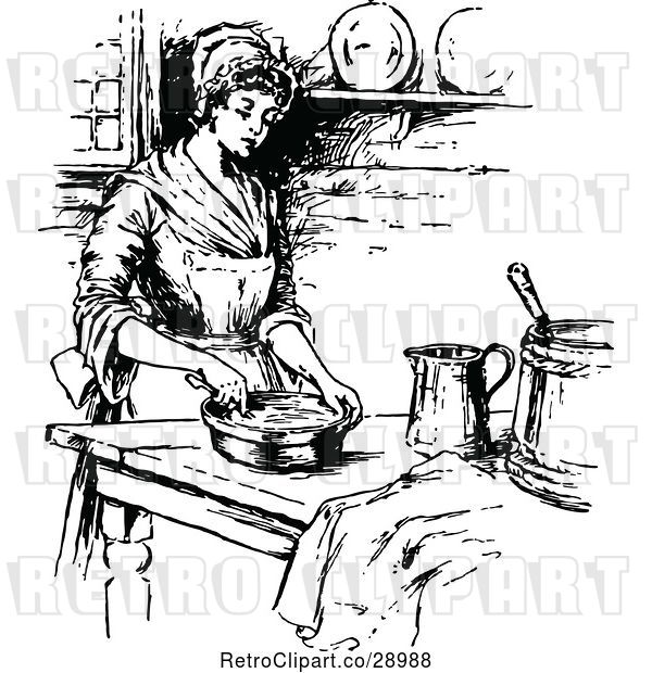 Vector Clip Art of Retro Lady Cooking in a Kitchen