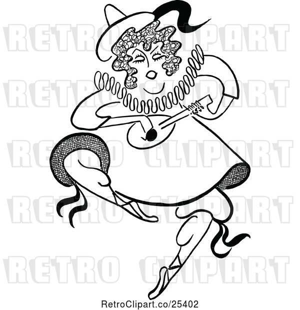 Vector Clip Art of Retro Lady Dancing and Playing a Banjo, Bessie Clayton