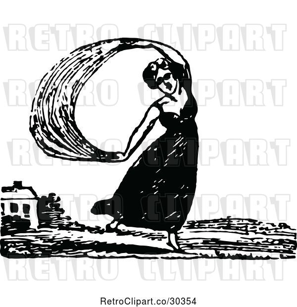 Vector Clip Art of Retro Lady Dancing with a Shawl
