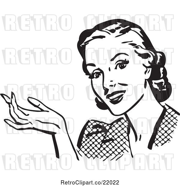 Vector Clip Art of Retro Lady Gesturing and Smiling