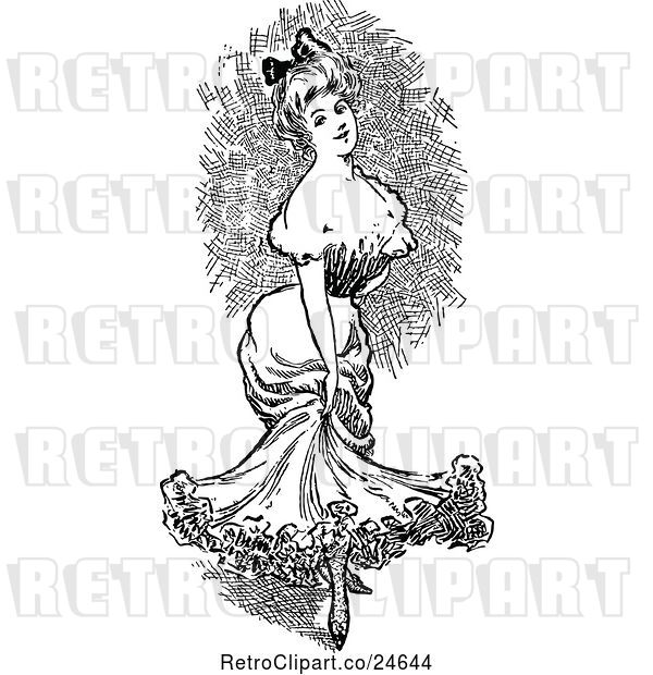 Vector Clip Art of Retro Lady Holding Her Dress