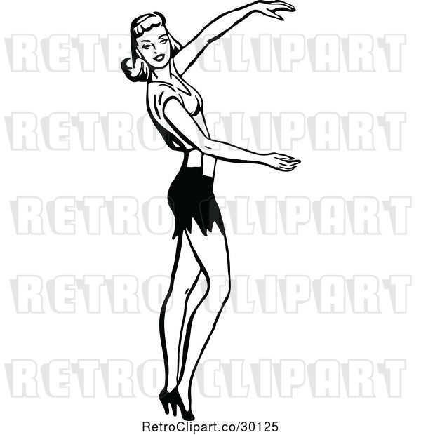 Vector Clip Art of Retro Lady Holding out Her Arms