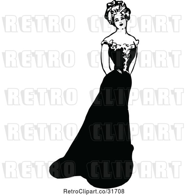 Vector Clip Art of Retro Lady in a Beautiful Dress