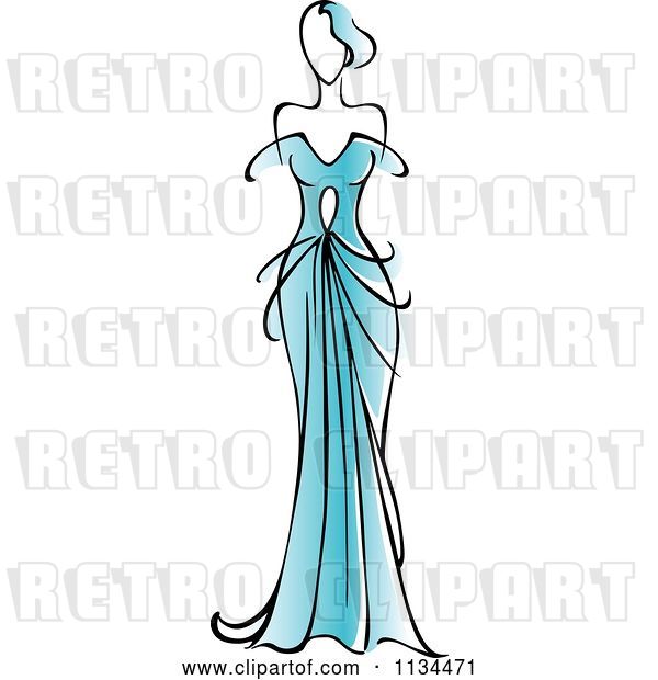 Vector Clip Art of Retro Lady in a Gorgeous Blue Gown