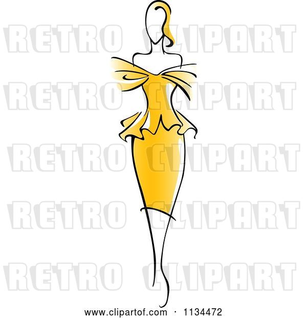 Vector Clip Art of Retro Lady in a Gorgeous Yellow Dress