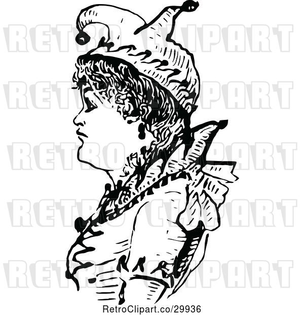 Vector Clip Art of Retro Lady in a Jester Hat