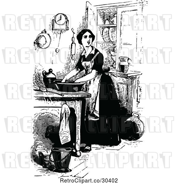 Vector Clip Art of Retro Lady in a Kitchen