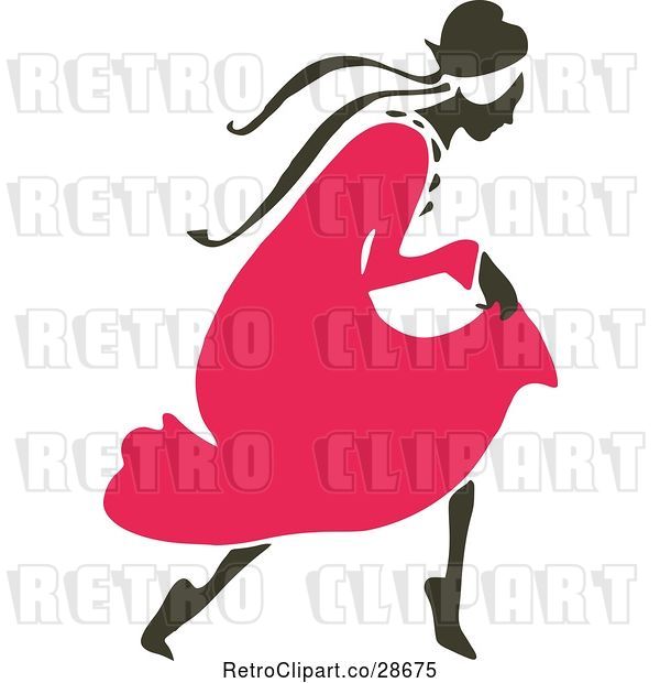 Vector Clip Art of Retro Lady in a Pink Dress