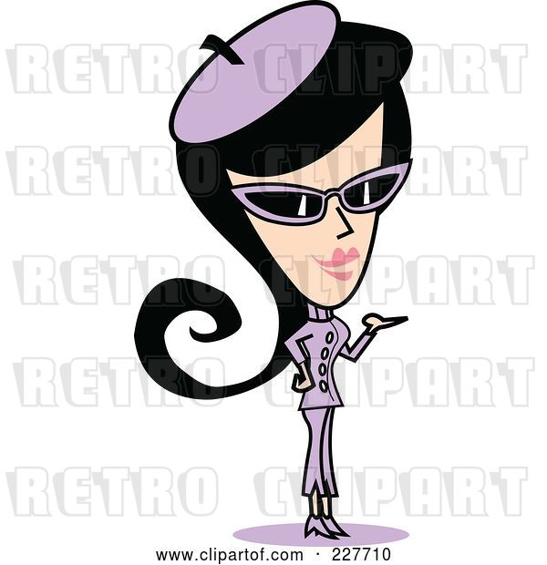 Vector Clip Art of Retro Lady in Purple, Standing and Presenting