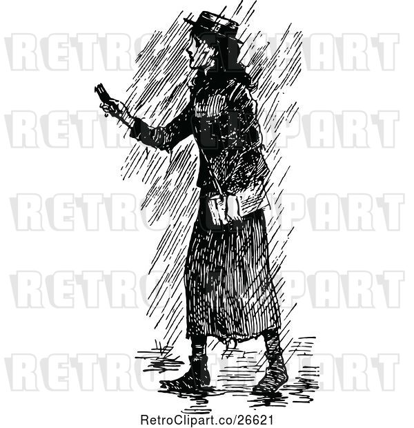 Vector Clip Art of Retro Lady in the Rain