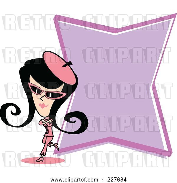 Vector Clip Art of Retro Lady Leaning Against a Purple Sign