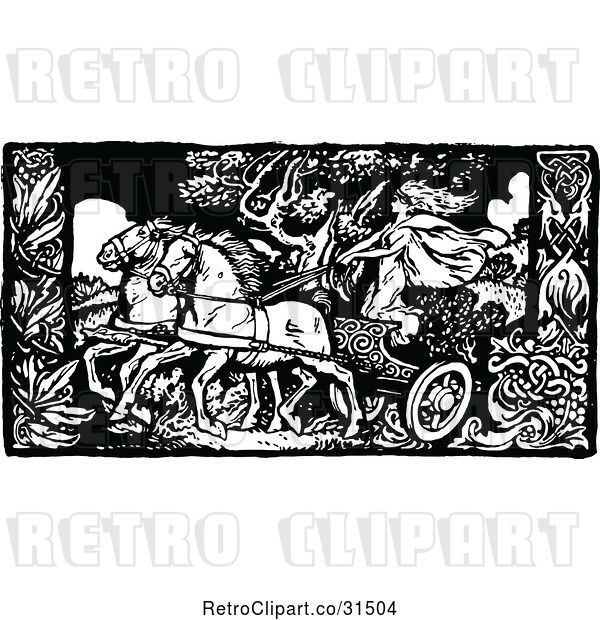 Vector Clip Art of Retro Lady on a Chariot