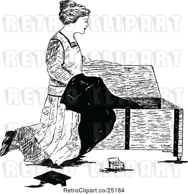 Vector Clip Art of Retro Lady Pulling a Graduation Gown from a Chest