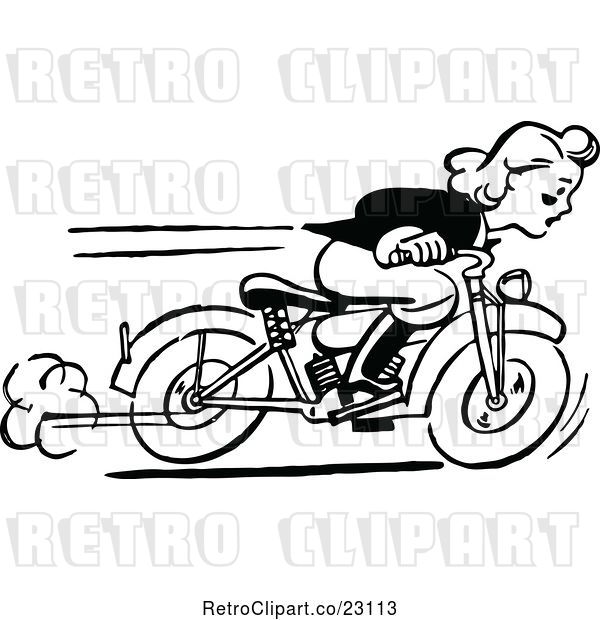 Vector Clip Art of Retro Lady Racing a Motorcycle
