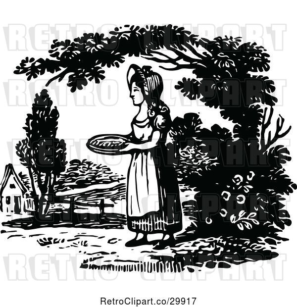 Vector Clip Art of Retro Lady Walking with a Pie