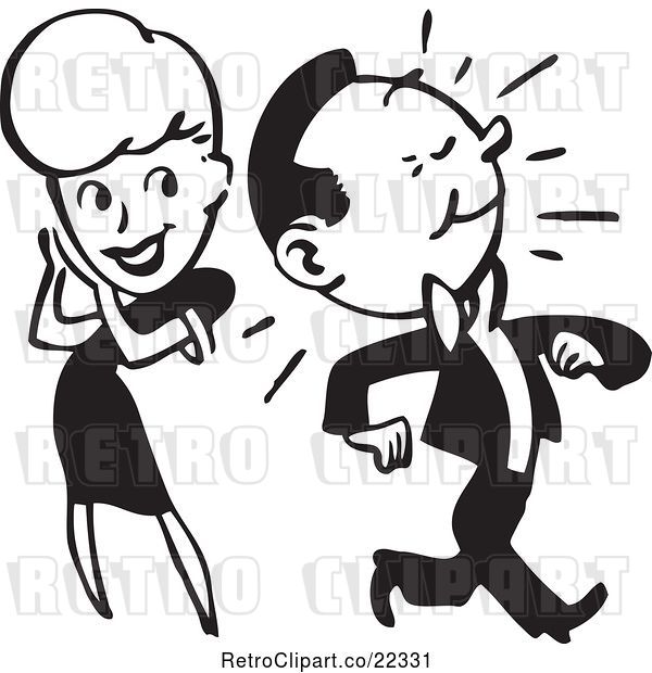 Vector Clip Art of Retro Lady Watching a Handsome Guy Walk by