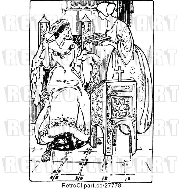 Vector Clip Art of Retro Lady with a Maid and Bible