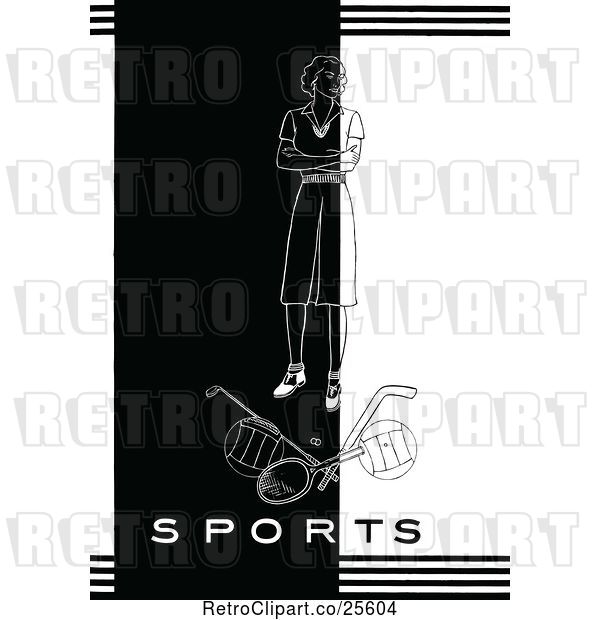 Vector Clip Art of Retro Lady with Sports Items and Text