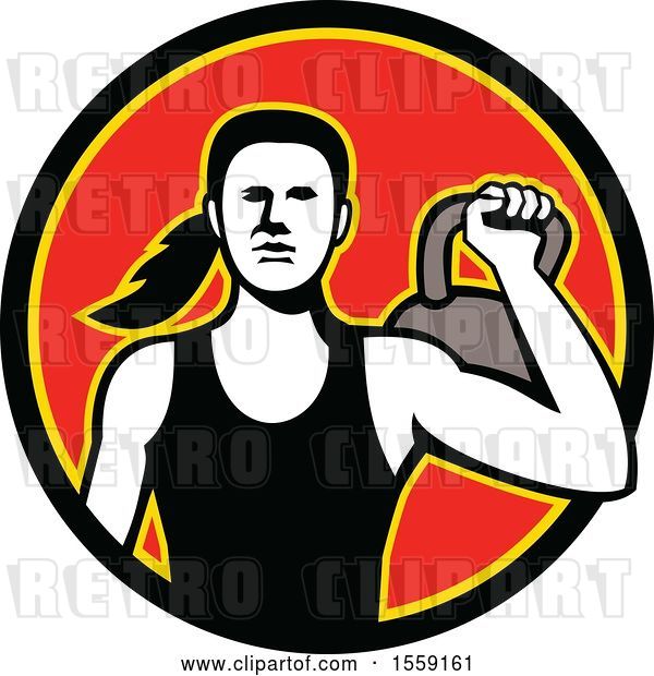 Vector Clip Art of Retro Lady Working out with a Kettlebell