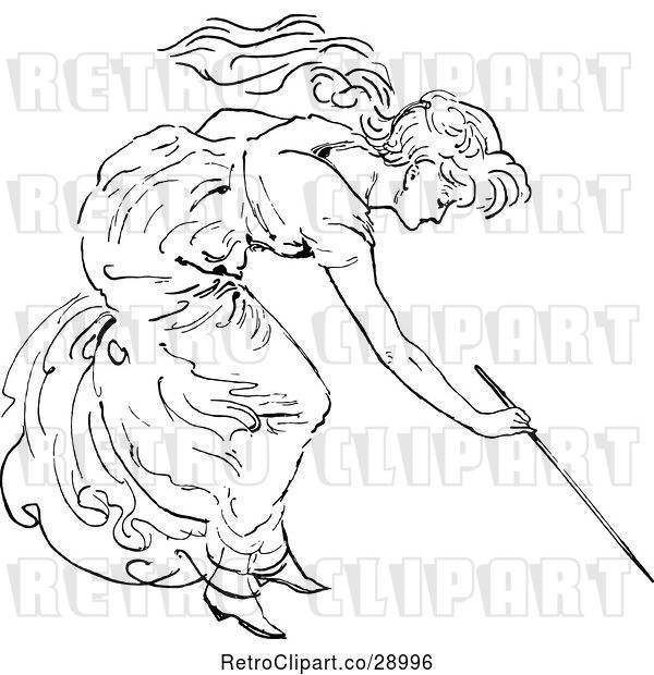 Vector Clip Art of Retro Lady Writing with a Stick