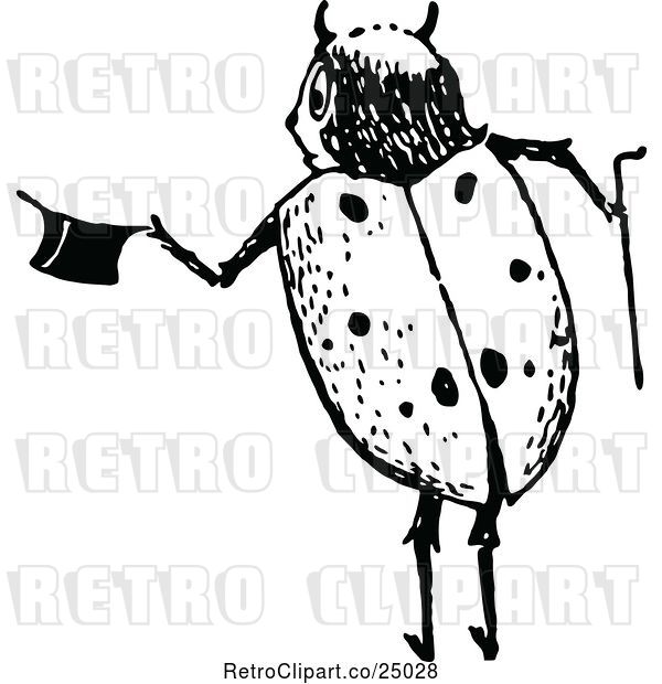 Vector Clip Art of Retro Ladybug with a Hat and Cane