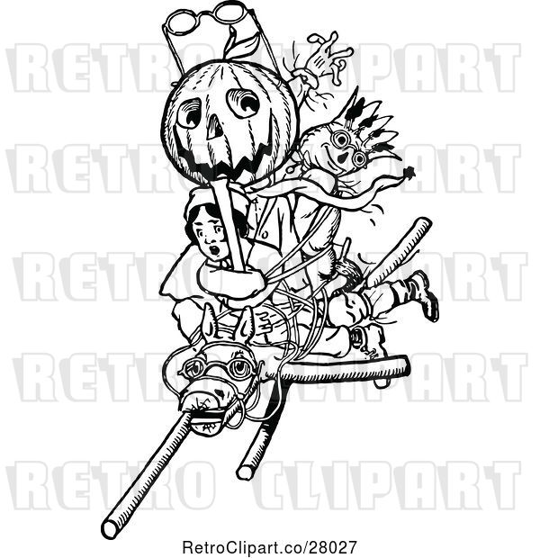 Vector Clip Art of Retro Land of Oz Characters on a Wooden Horse 2